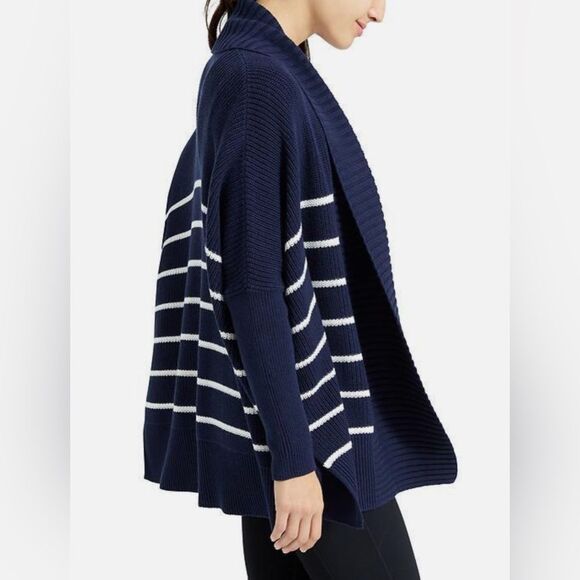 Athleta Stripe Peaceful Wrap Cardigan in Navy/Dove Size Medium - Picture 2 of 11
